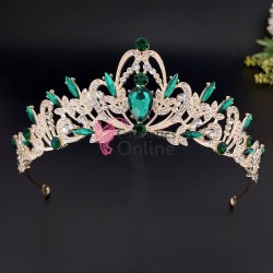 Coroana eleganta pentru mireasa CR014MM Bronz cu cristale verzi